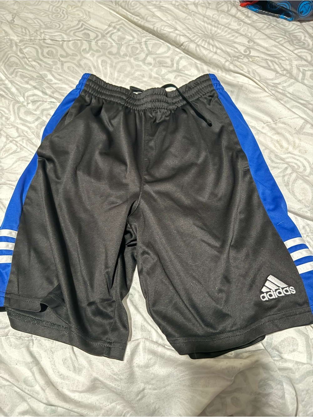 adidas Black Athletic Shorts with Blue Side Stripes